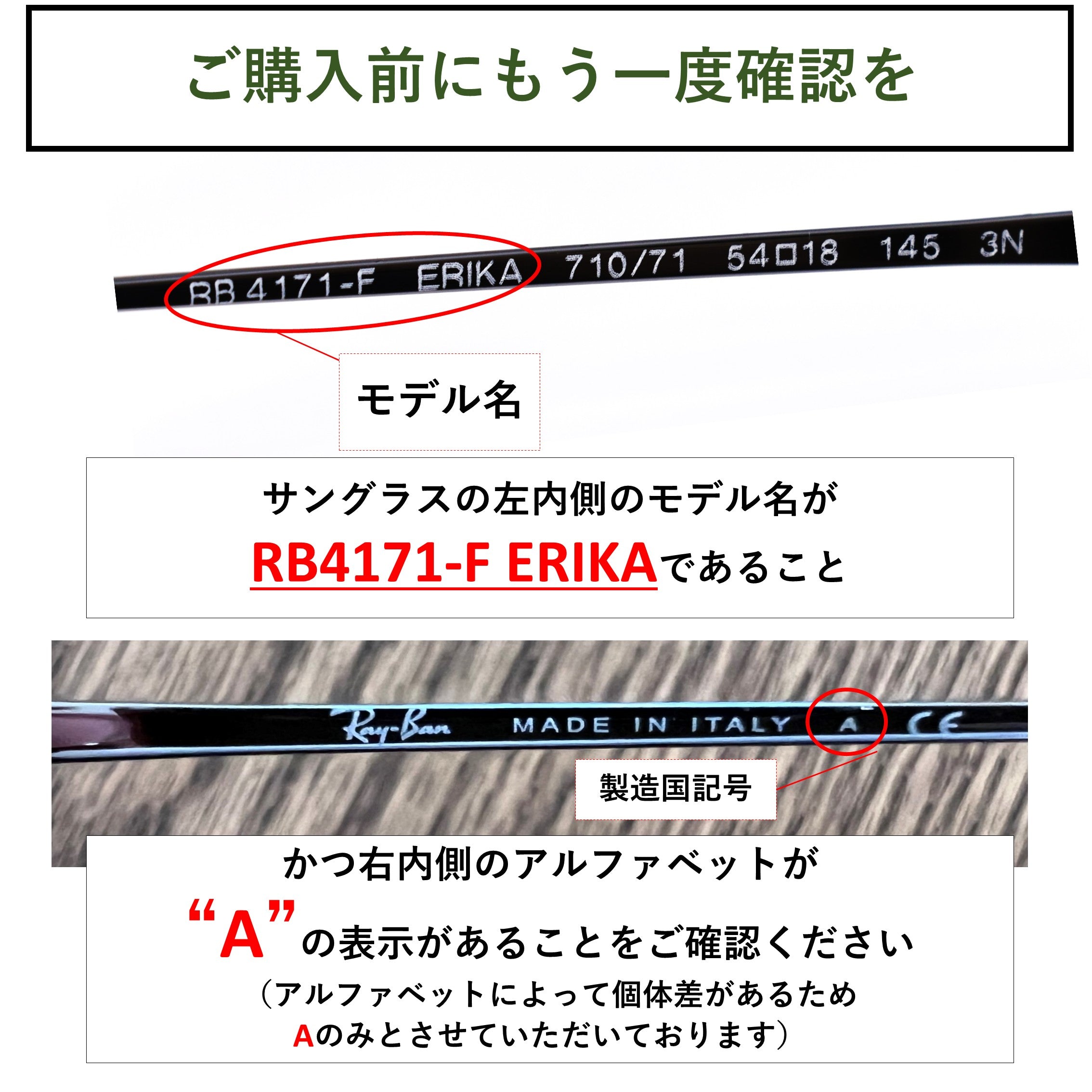 レイバン サングラス エリカ RB4171F 54mm (Ray-Ban ERIKA) 用 替えレンズ
